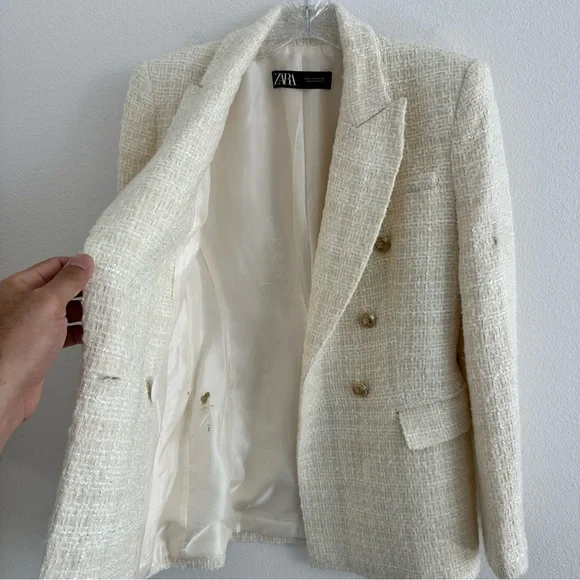 Zara Cream Tweed Double-Breasted Blazer Blogger Favorite Size: S - Picture 8 of 16